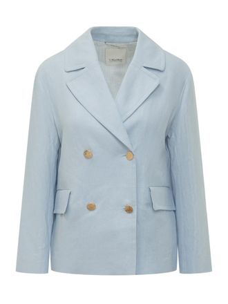 Max Mara Blue Solid Notched Lapel Blazer