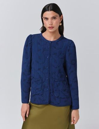 Ghost London Zara Crepe Button Through Jacket in Navy at Nordstrom, Size 16