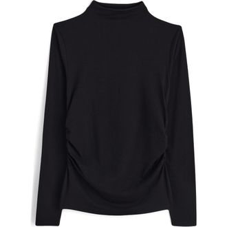 Madewell Ruched Mock Neck Long Sleeve Top in Jet Black at Nordstrom Rack, Size Xx-Small