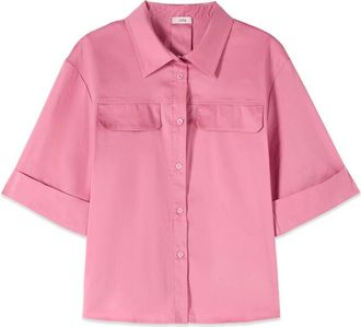 Oltre Poplin Shirt met Zakken - Dames - Overhemden - Roze - 4XL - Katoen - Overhemden