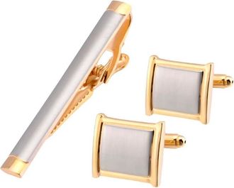 Charles William London Stunning Silver and Gold Cufflinks and Tie Clip Set from