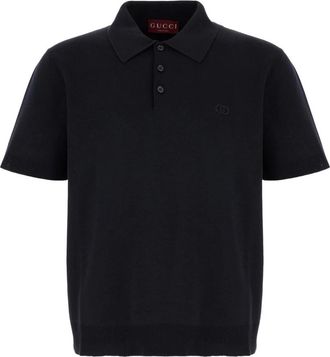 Gucci Zijden Katoenen Poloshirt met Borduursel - Heren - Polos - Blauw - L - Katoen - Tops