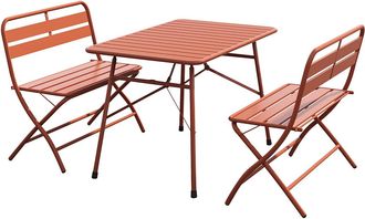 Vente-Unique Comedor de jard&iacute;n plegable de metal - Mesa L.110 cm y 2 bancos - Terracotta - MIRMANDE de MYLIA