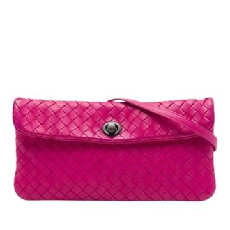 Bottega Veneta Pre-owned Woven Nappa Crossbody - Dames - Pre-owned - Roze - Maat: ONE Size Zijde