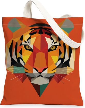 Generic Tiger Canvas Tote Bags, Animal Design Reusable Grocery Bags, Fall Color Lightweight Washable Shoulder Strap Canvas for Gym, Orange, 13x15 Inch