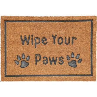 Imports Decor Wipe Your Paws Printed Coir Door Mat, Natural Coconut Fiber Entry Rug with Non-Skid PVC Backing
