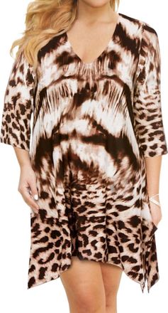 J. Valdi Plus Size Animal Print Sharkbite Tunic In Brown