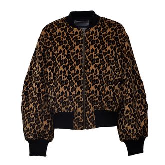 Essentiel Leopard Print Kasen Ribbed Trim Bomber Jacket
