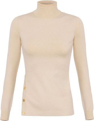 Elisabetta Franchi Mk 99S47E2Ci 4 Turtleneck - Dames - Coltruien - Wit - M - Leer - Truien & Vesten