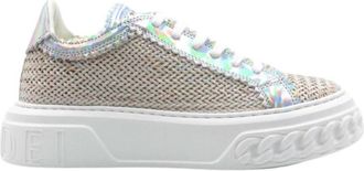 Casadei Zilveren Geweven Ketting Sneakers - Dames - Sneakers - Beige - 37 EU - Leer - Schoenen