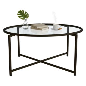 Dmora Dmora - Mesa De Caf&eacute; Cursa, Mesa De Centro Baja, Revistero Para Sof&aacute;, Estante De La Sala De Estar, 83x82h40 Cm, Negro, Con Embalaje Reforzado