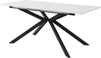 STILVORA Mesa De Comedor Extensible Para 4 A 6 Personas Con Patas Cruzadas, Efecto M&aacute;rmol, En Mdf Y Metal, Negro Y Blanco