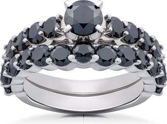 Pompeii3 2 ct Black Diamond Engagement & Wedding Ring Set 14K White Gold