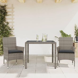 vidaXL Set Comedor Jard&iacute;n 3 Pzas Y Cojines Rat&aacute;n Sint&eacute;tico Vidrio Gris Vidaxl