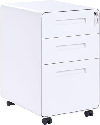 Beliani Storage Cabinet White Steel 3 Drawers with Wheels Key-Locked Modern Office LARCO