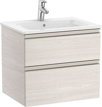 Roca Roca - Pack Unik Mueble Base De Dos Cajones + Lavabo Central The Gap Color: Fresno N&oacute;rdico - Medidas: 605x460x537 Mm