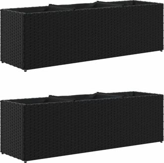 vidaXL Garden Planters with 3 Pots 2 pcs Black 105x30x32 cm Poly Rattan vidaXL