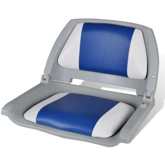 vidaXL Asiento De Barco Respaldo Plegable Coj&iacute;n Azul Blanco 48x51x41cm Vidaxl