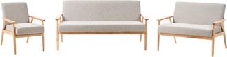 Beliani Conjunto De Sala De Estar Retro Sof&aacute; 3 Plazas Sof&aacute; 2 Plazas Y Sill&oacute;n Tapizado De Poli&eacute;ster Estructura De Madera Gris Y Marr&oacute;n Claro Esrum