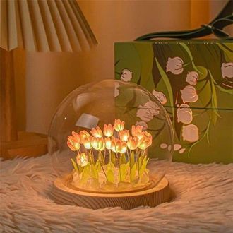 OEM L&aacute;mpara De Noche Diy Tulip&aacute;n, Regalos Para Ni&ntilde;os Y Ni&ntilde;as, L&aacute;mpara Ambiental, Adornos De Escritorio (rojo 20 Led) [clase Energ&eacute;tica A+]