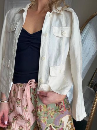 Michael Stars Nash Linen Blend Lady Like Jacket In Parchment