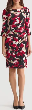Kasper Abstract Print Side Ruched Sheath Dress in Black Multi at Nordstrom, Size 16