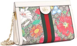 Gucci Ophidia Chain Shoulder Bag Flora GG Coated Canvas Small crossbody bag - Bruin