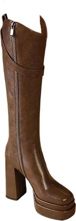 Generic Women Knee High Platform Boots High Heel Leather Winter Party Holiday Casual Outdoor Boot