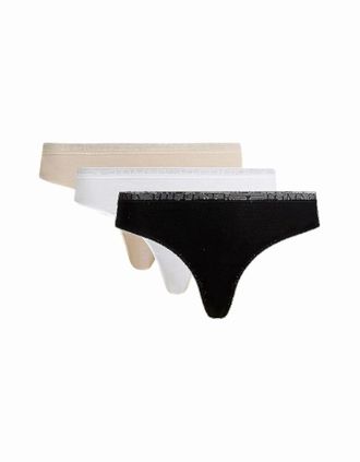Tommy Hilfiger Womens 3-Pack Logo Lace Thongs, Black/White/Misty Blush - Size: 12