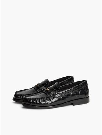 Tommy Hilfiger Womens Croc-Embossed Leather Penny Loafer - Black - US 6.5 / EU 37