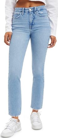 Good American Good Straight Natural Fray Hem Jeans in Indigo126 at Nordstrom Rack, Size 16
