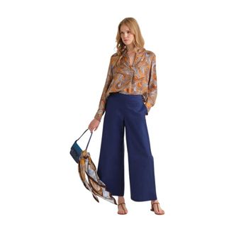 Maliparmi Wide Trousers, female, Blue, Size: 2XL Stretch Cotton Trousers