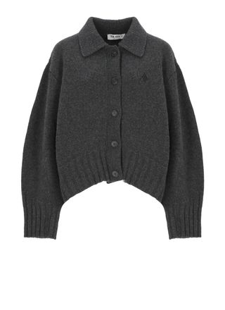 The Attico Dark Grey Asymmetric Wool-Blend Cardigan
