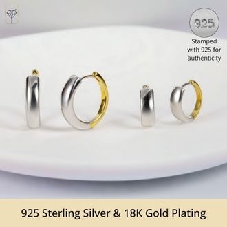 MAX + STONE Gold Plated and 925 Sterling Silver Two Tone Reversible Hoop Earrings 16mmto18mm
