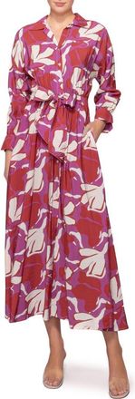 Melloday Print Long Sleeve Midi Shirtdress in Fuchsia Abstract at Nordstrom Rack, Size X-Small