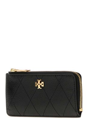 Tory Burch Womens Quilted Card Case Black Leather Cases