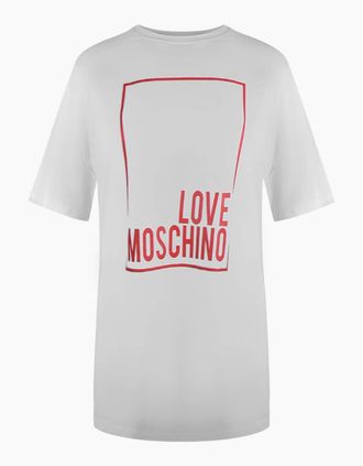 Love Moschino Womens Love Moschino Large Box Logo Oversized White Mini T-Shirt Dess - Size: 18/16
