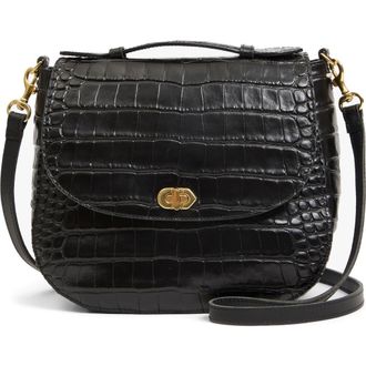 Clare Vivier Louis Croc Embossed Leather Crossbody Bag in Black at Nordstrom