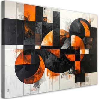 Feeby Cuadro En Lienzo, Abstracci&oacute;n C&iacute;rculos Formas Negro Naranja, 120x80
