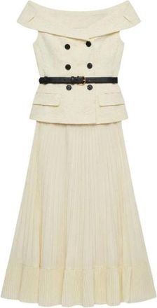 Self Portrait Lace-Detail Button-Front Midi Jurk - Dames - Casual kleedjes - Geel - S - Kleedjes