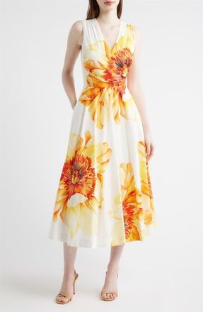 Elie Tahari The Ines Spring Meadow Floral Midi Dress at Nordstrom, Size 12