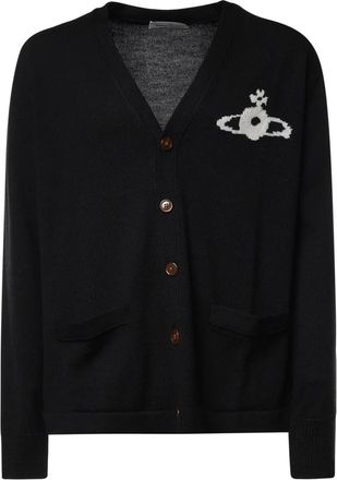 Vivienne Westwood Alex Orb-motief V-hals Vest - Heren - Vesten - Zwart - XL - Wol - Truien & Vesten