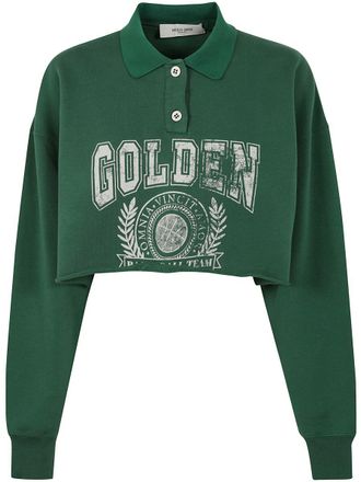 Golden Goose Journey WS Cropped Sweatshirt Polo Neck Organic Cotton Fleece With Print Clothing