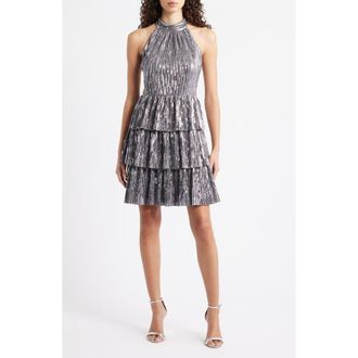 Eliza J Sequin Tiered Cocktail Dress in Silver at Nordstrom Rack, Size 12
