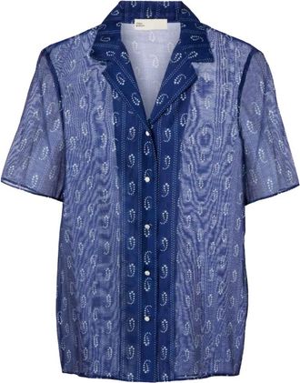 Tory Burch Shirt van katoen en zijde - Dames - Overhemden - Blauw - XS - Katoen - Overhemden
