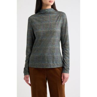 Tahari by ASL Mock Neck Long Sleeve Top in Cranberry Multi at Nordstrom, Size X-Large