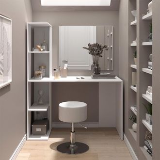 Vicco Tocador Tower, Blanco, 122.2 Cm Con Espejo Y Taburete