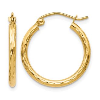 Diamond2Deal 14K Yellow Gold Diamond-cut Hinged Hoop Earrings