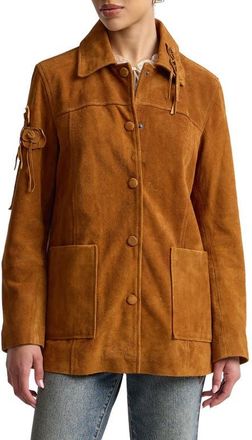 Avec Les Filles Floral Suede Shirt Jacket in Pumpkin at Nordstrom, Size X-Small