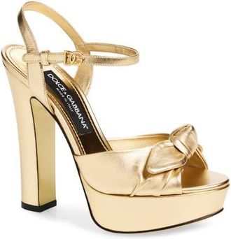 Dolce & Gabbana Bianca Bow Platform Sandal in 8H945 Oro at Nordstrom, Size 8.5Us